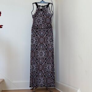 Elegant Black,White and Coral Patterned Maxi Dress